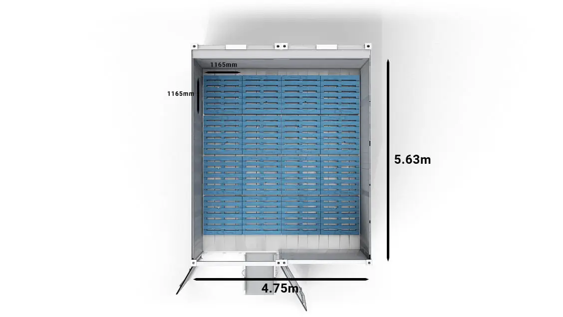 16 Blue CHEP-Pallets in a 2-bay 20ft Arctic SuperStore