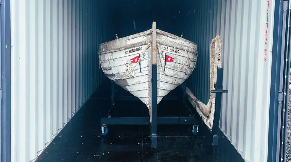 TITANIC Lifeboat stored dry, safe and secure. Self Storage by TITAN Containers