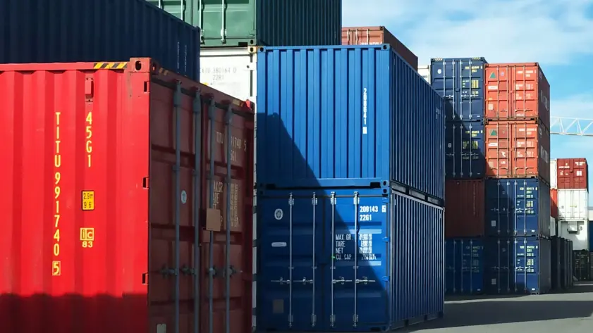 Shipping Containers in a Dockyard.