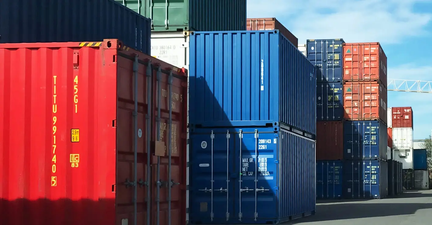 Shipping Containers in a Dockyard.